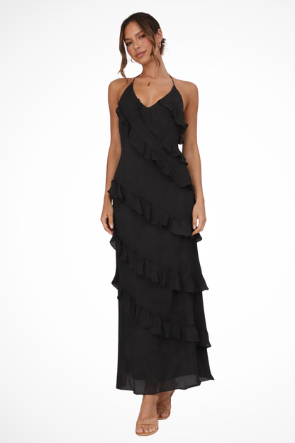Women Halter Neck Ruffle Summer Maxi Dress
