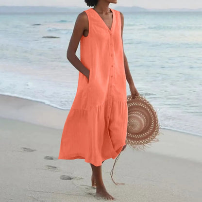 Women Lena Summer V Neck Midi Dress