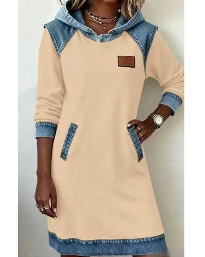 Women's Denim Hooded Dress – Relaxed Fit, Casual Streetwear, Urban Style