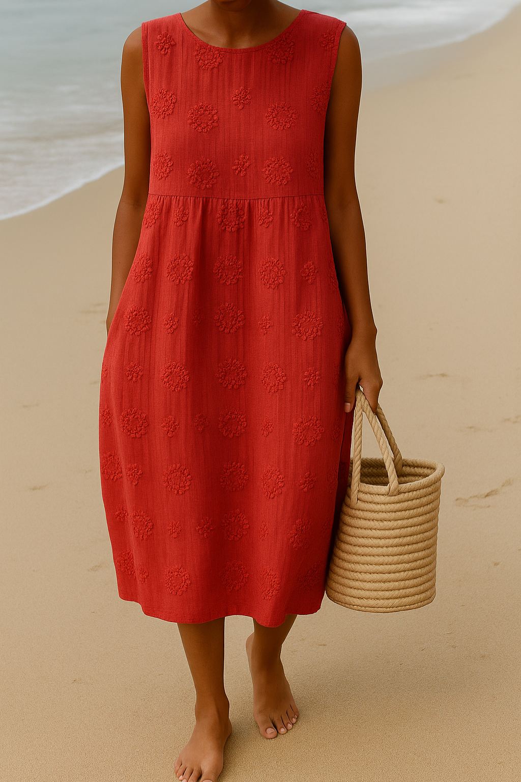 Women's Sleeveless Floral Midi Dress – Loose Fit, Casual Elegant Summer Style