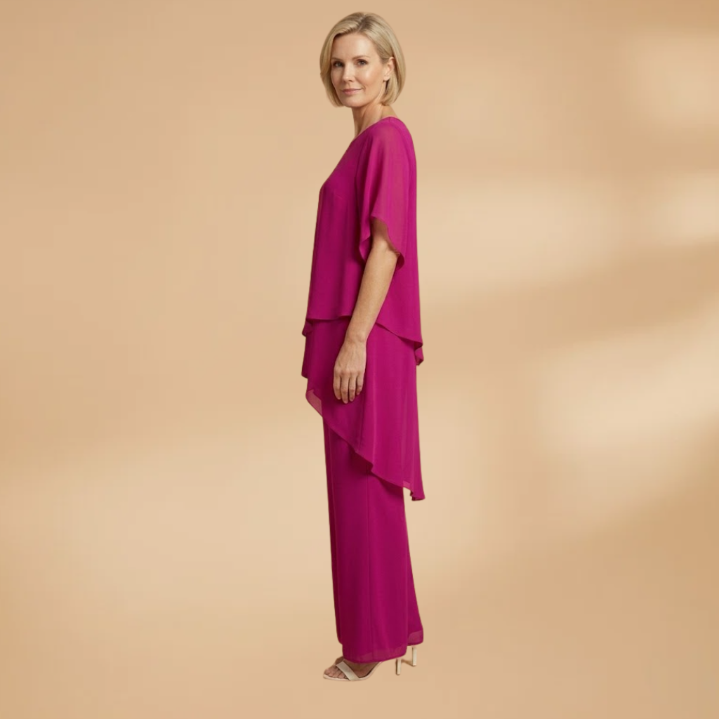Women’s Double-Layer Set with Asymmetric Hem and Wide-Leg Trousers