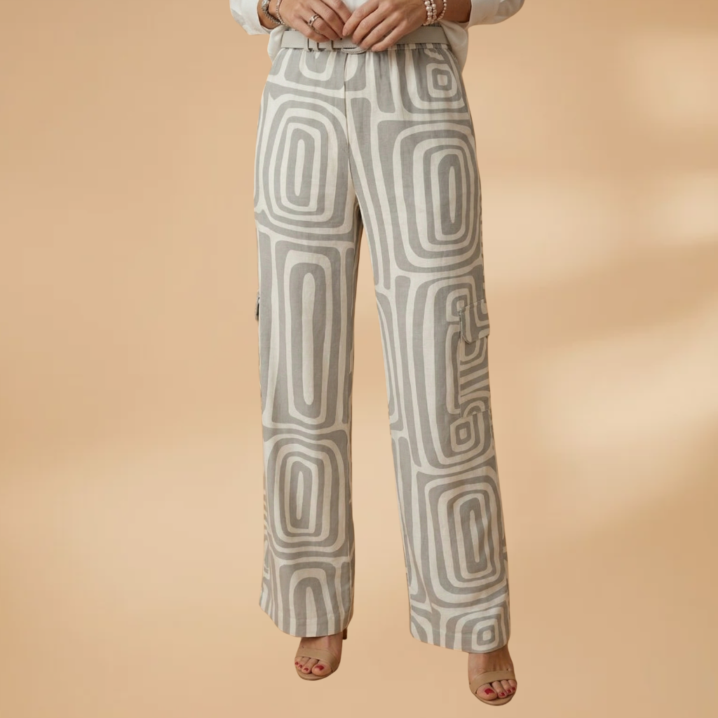 Women's Two-Piece Set with Geometric Print and Belt