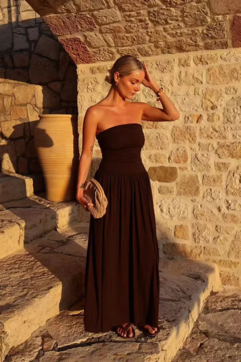 Women’s Strapless Pleated Maxi Summer Dress