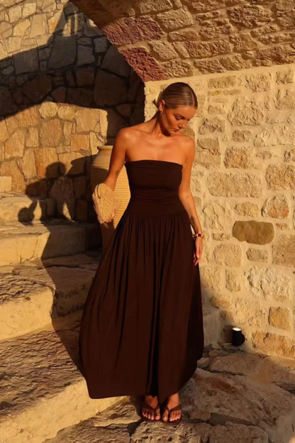 Women’s Strapless Pleated Maxi Summer Dress