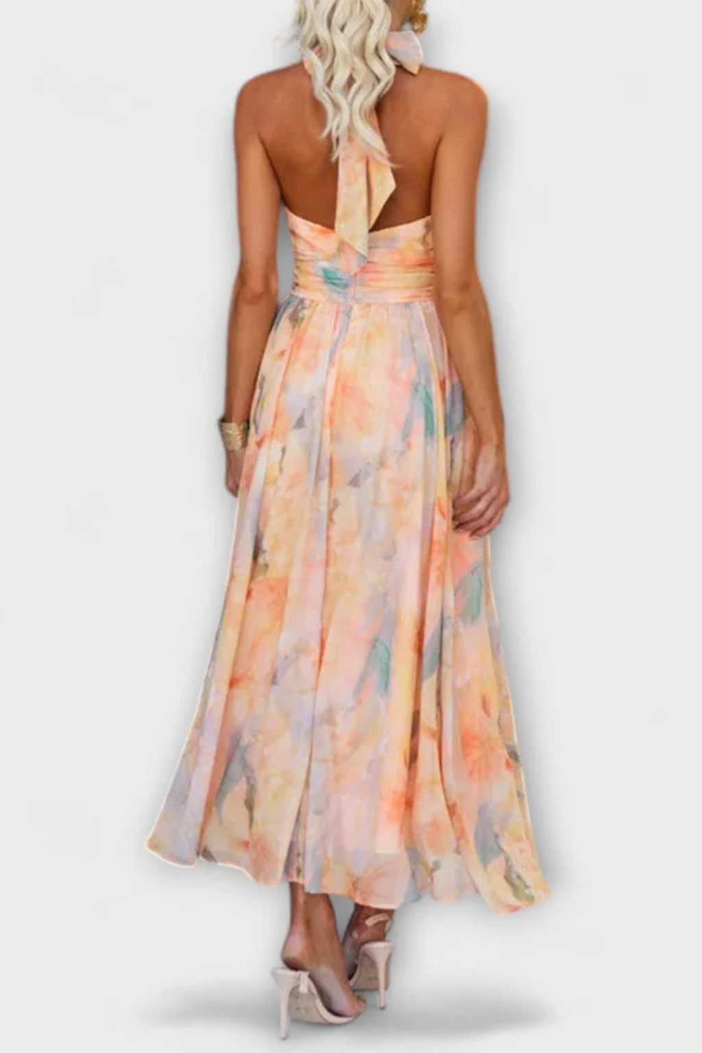 Women Abstract Print Halter Neck Maxi Dress