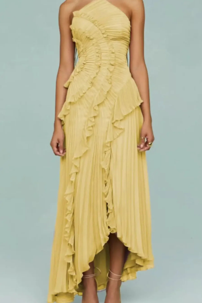 Women’s Sleeveless Halter Backless Ruffled Maxi Summer Wedding Guest Dress