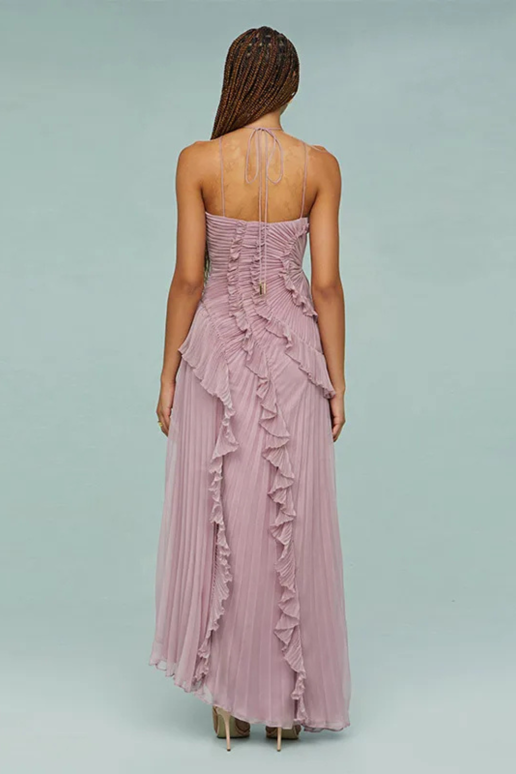 Women’s Sleeveless Halter Backless Ruffled Maxi Summer Wedding Guest Dress