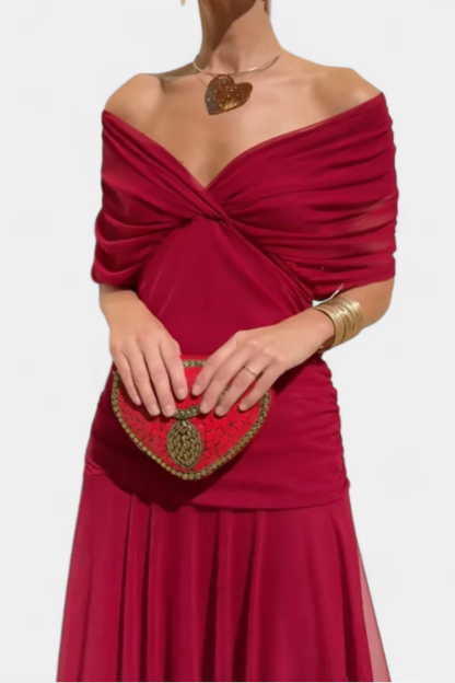 Women Elegant Off-Shoulder Pleated Summer Dress