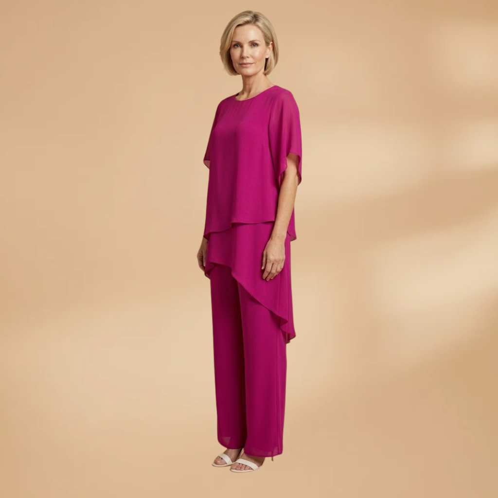 Women’s Double-Layer Set with Asymmetric Hem and Wide-Leg Trousers