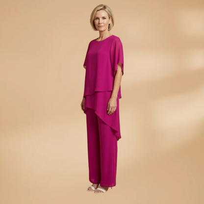 Women’s Double-Layer Set with Asymmetric Hem and Wide-Leg Trousers