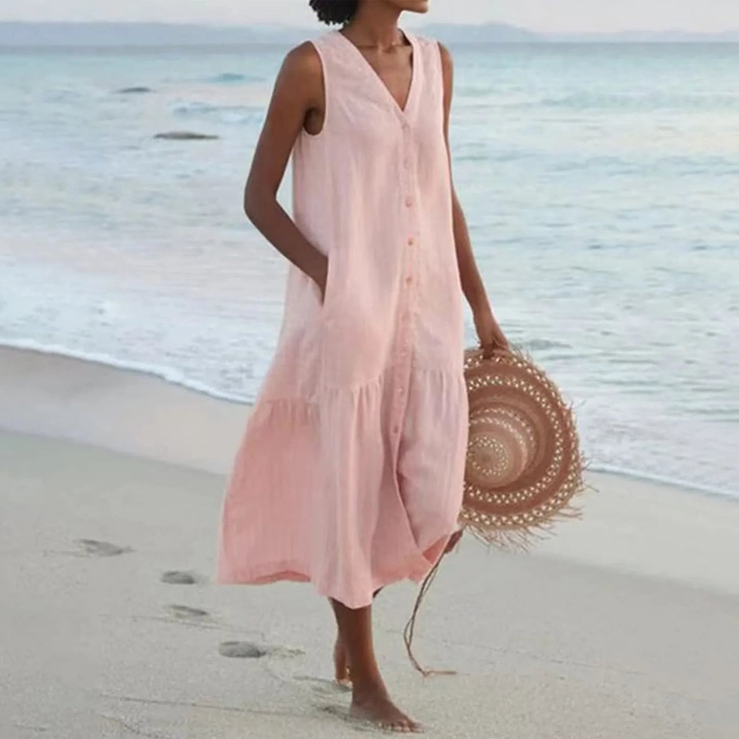 Women Lena Summer V Neck Midi Dress