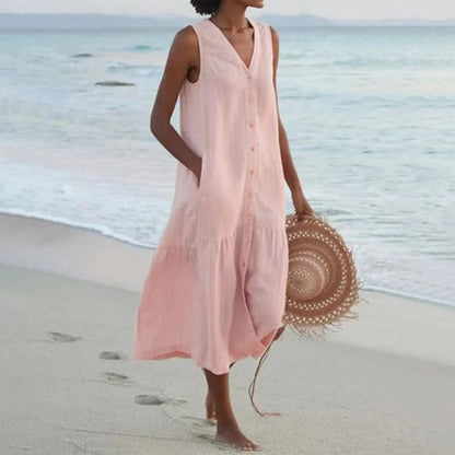 Women Lena Summer V Neck Midi Dress