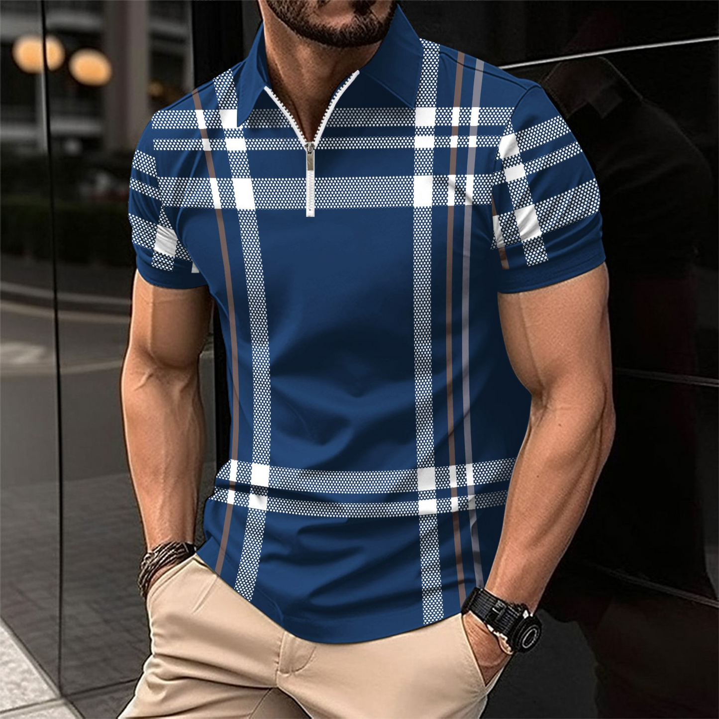 Elegant and Casual Polo Shirt with Check Pattern for Men