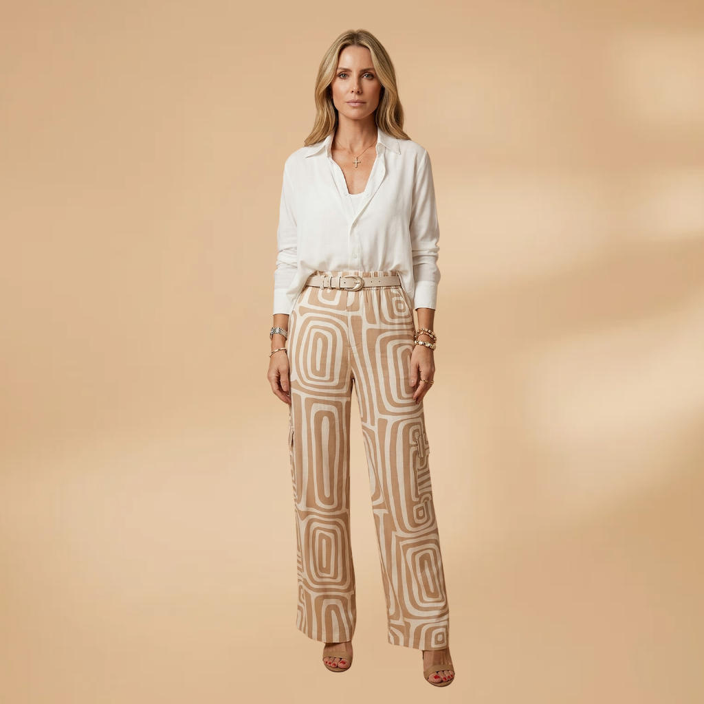 Women's Two-Piece Set with Geometric Print and Belt