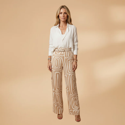 Women's Two-Piece Set with Geometric Print and Belt