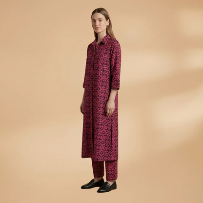 Women's Two-Piece Set with Geometric Pattern and Relaxed Fit