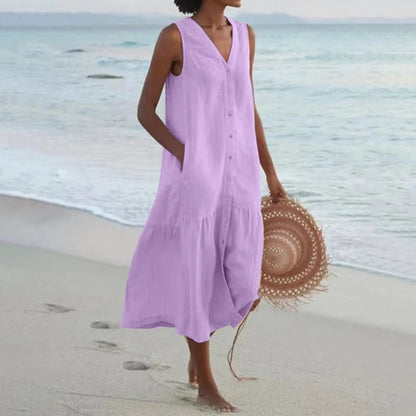 Women Lena Summer V Neck Midi Dress