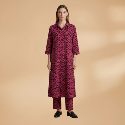 Women's Two-Piece Set with Geometric Pattern and Relaxed Fit