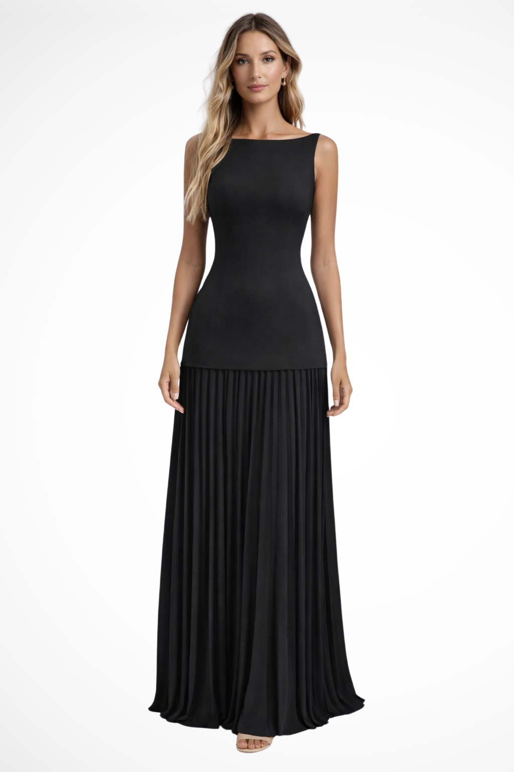 Women Elegant Pleated Formal Maxi Dress