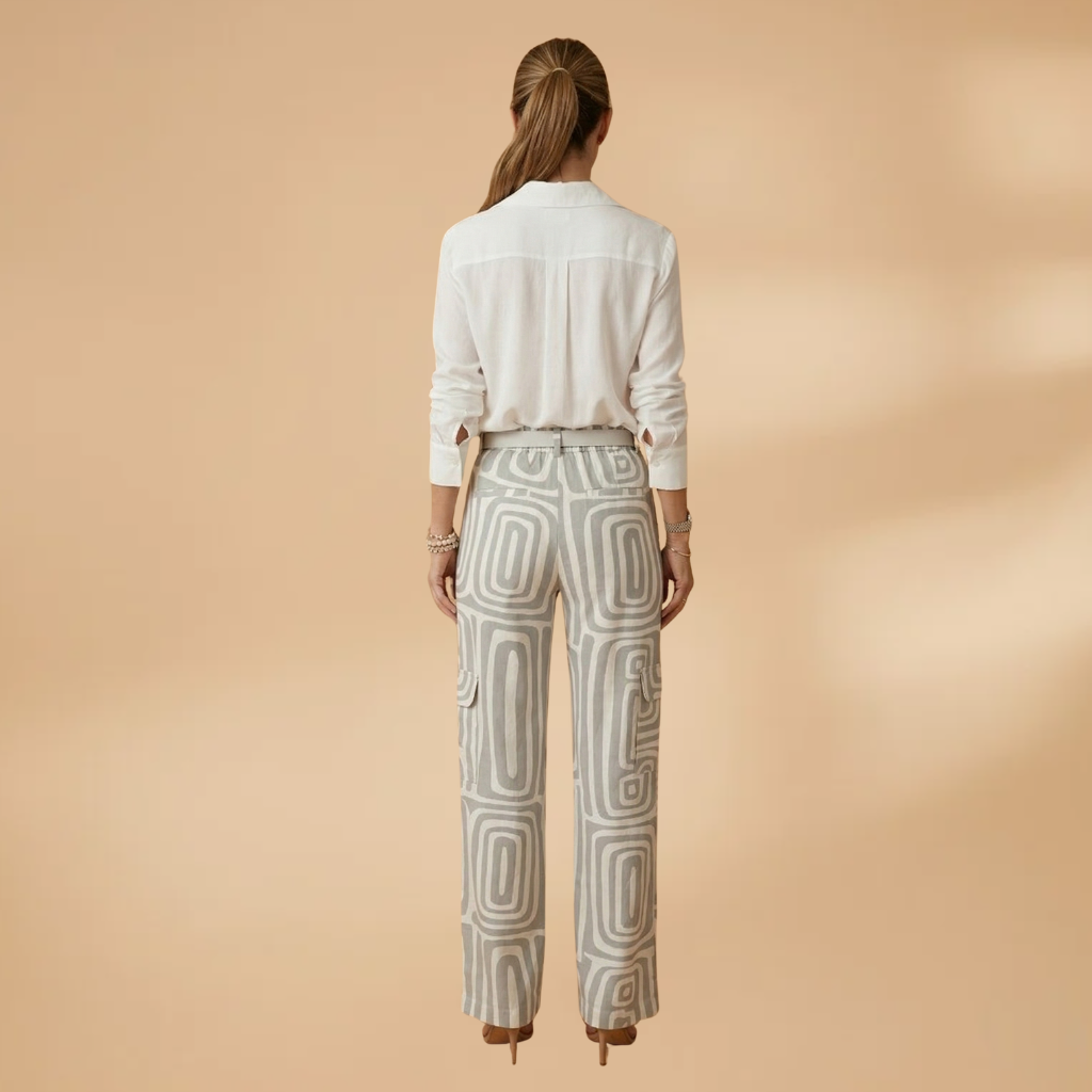 Women's Two-Piece Set with Geometric Print and Belt