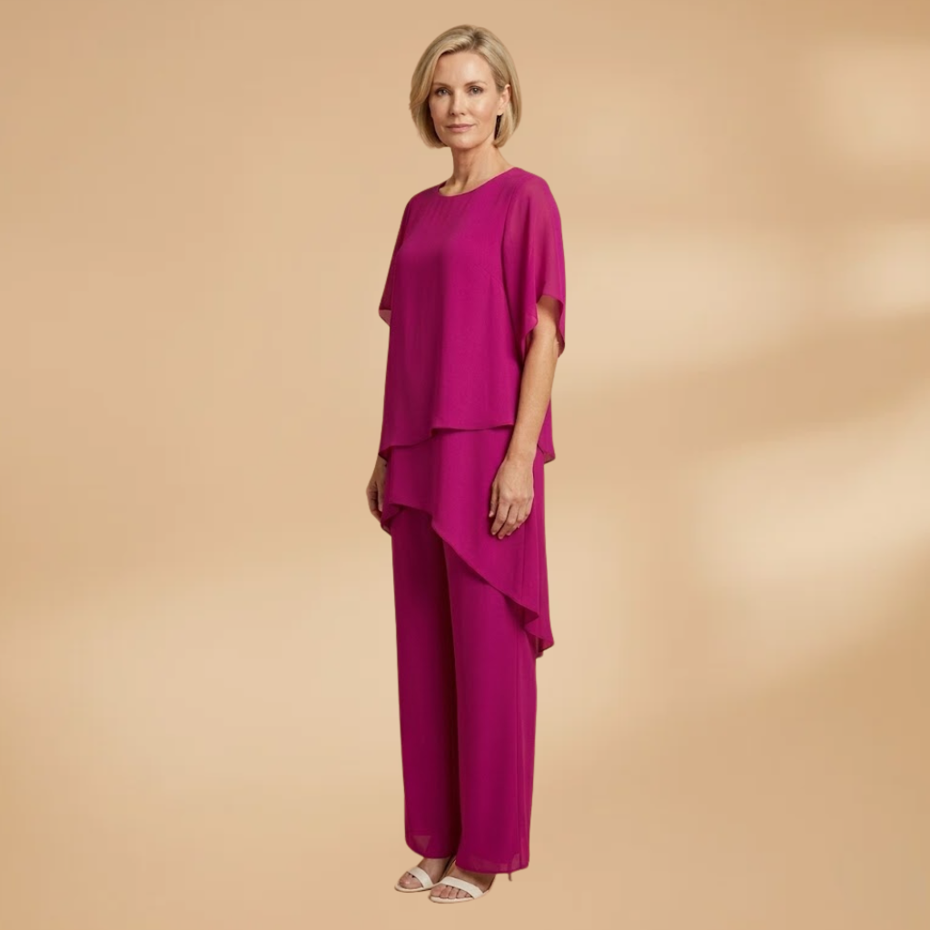 Women’s Double-Layer Set with Asymmetric Hem and Wide-Leg Trousers