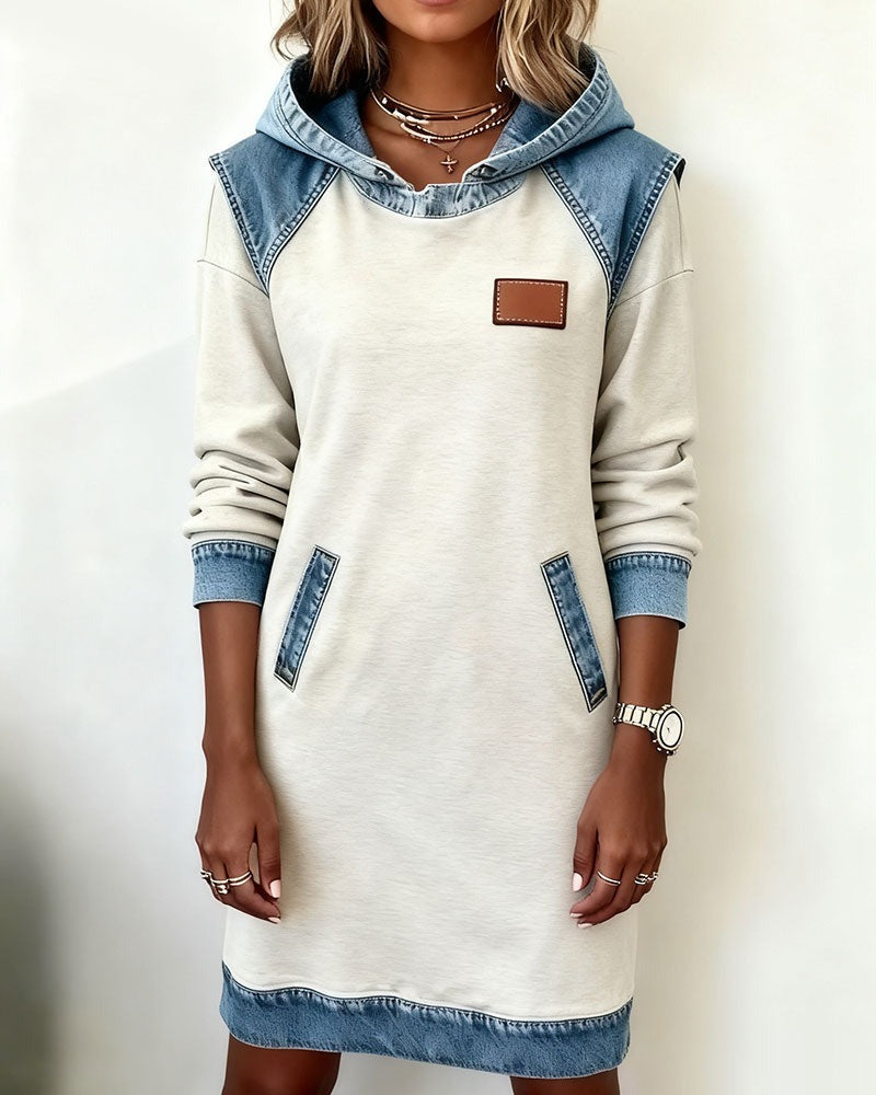 Women's Denim Hooded Dress – Relaxed Fit, Casual Streetwear, Urban Style