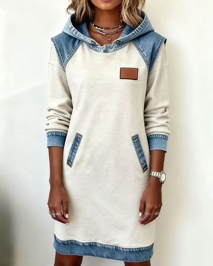 Women's Denim Hooded Dress – Relaxed Fit, Casual Streetwear, Urban Style