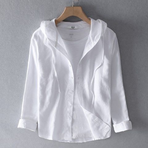 Casual Long Sleeve Shirt with Hood for Men