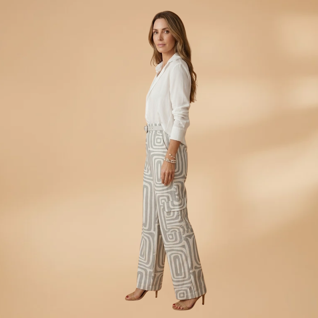 Women's Two-Piece Set with Geometric Print and Belt