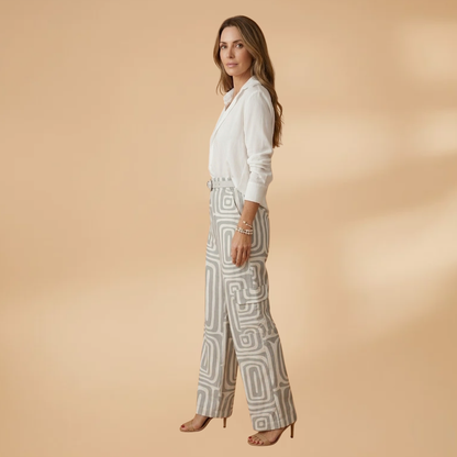 Women's Two-Piece Set with Geometric Print and Belt