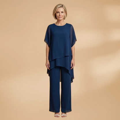 Women’s Double-Layer Set with Asymmetric Hem and Wide-Leg Trousers