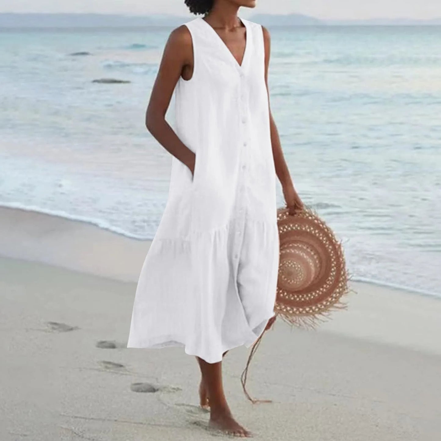 Women Lena Summer V Neck Midi Dress