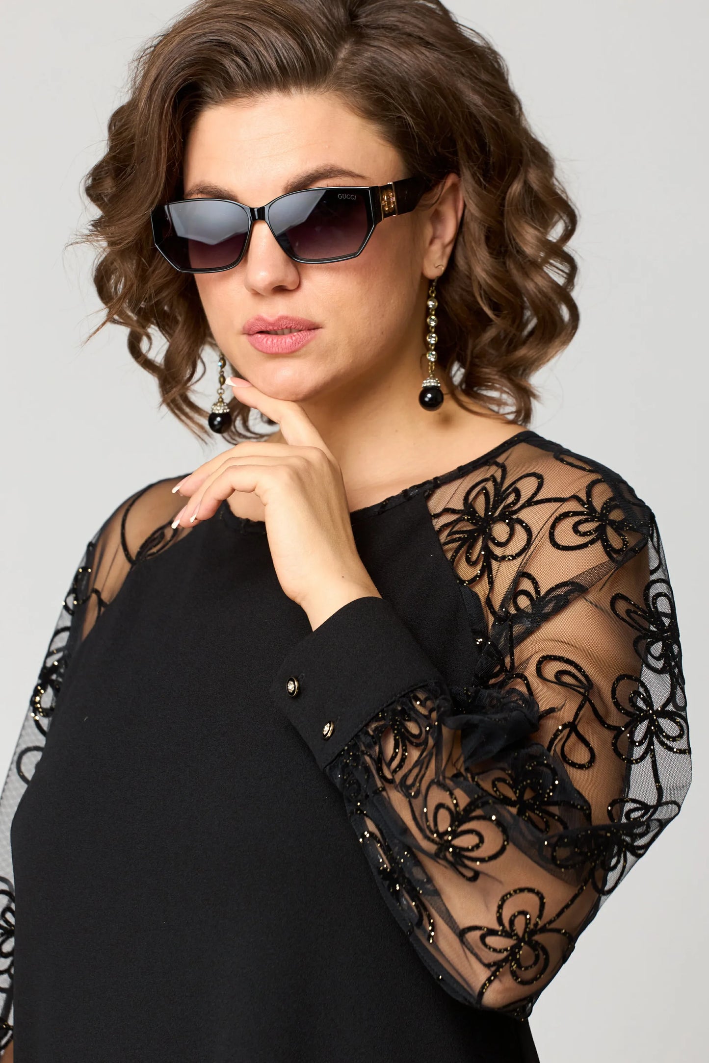 Women's Floral Embroidered Lace Sleeve Dress – A-Line, Elegant, Relaxed Fit