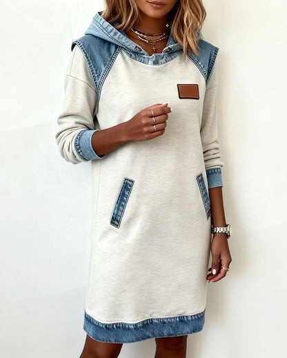 Women's Denim Hooded Dress – Relaxed Fit, Casual Streetwear, Urban Style