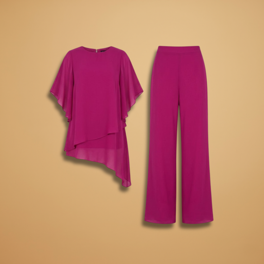 Women’s Double-Layer Set with Asymmetric Hem and Wide-Leg Trousers