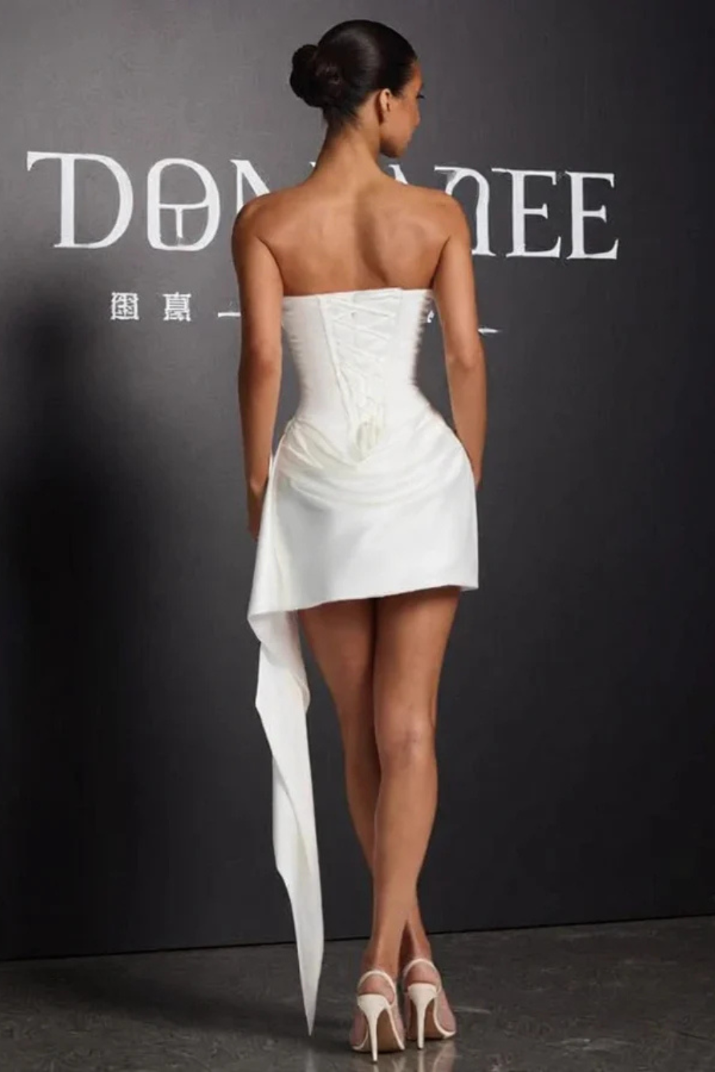 Women Strapless Corset Mini Satin Wedding Guest Dress
