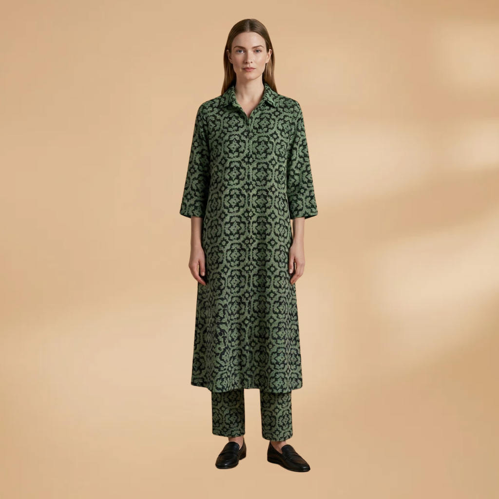 Women's Two-Piece Set with Geometric Pattern and Relaxed Fit
