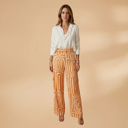 Women's Two-Piece Set with Geometric Print and Belt