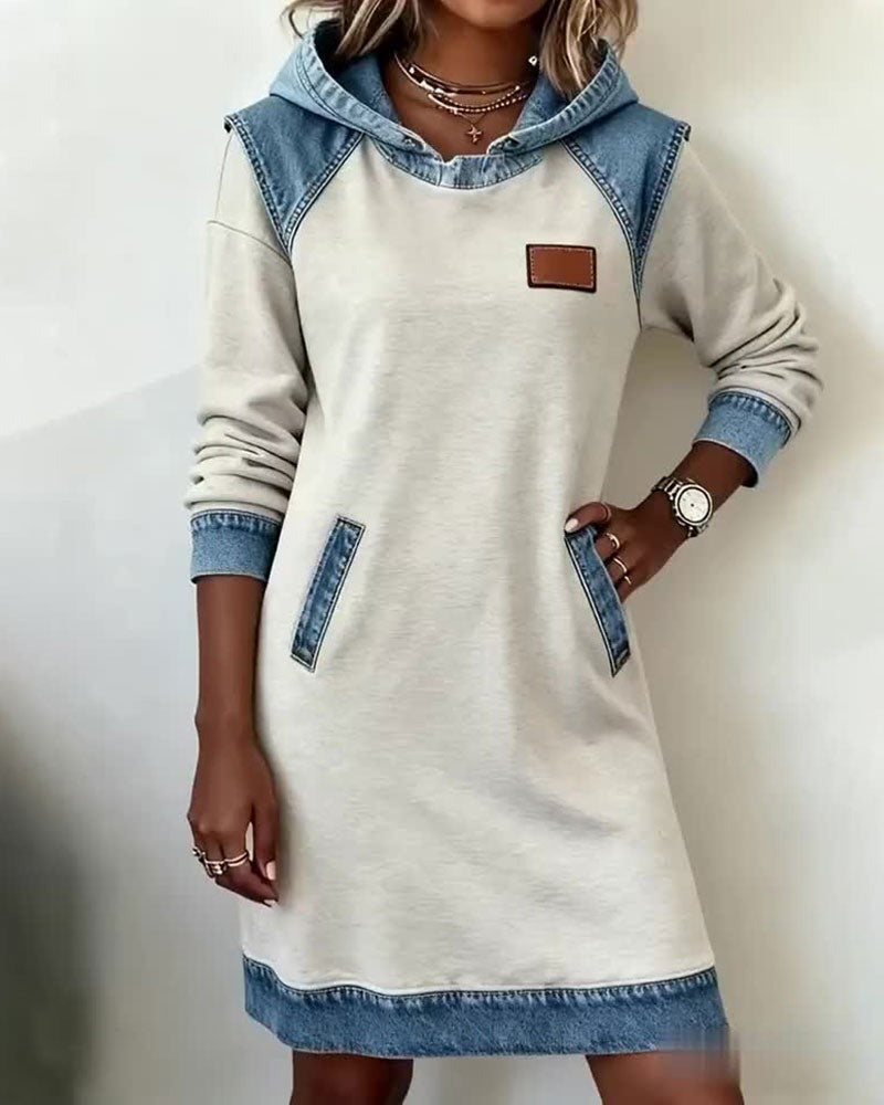 Women's Denim Hooded Dress – Relaxed Fit, Casual Streetwear, Urban Style