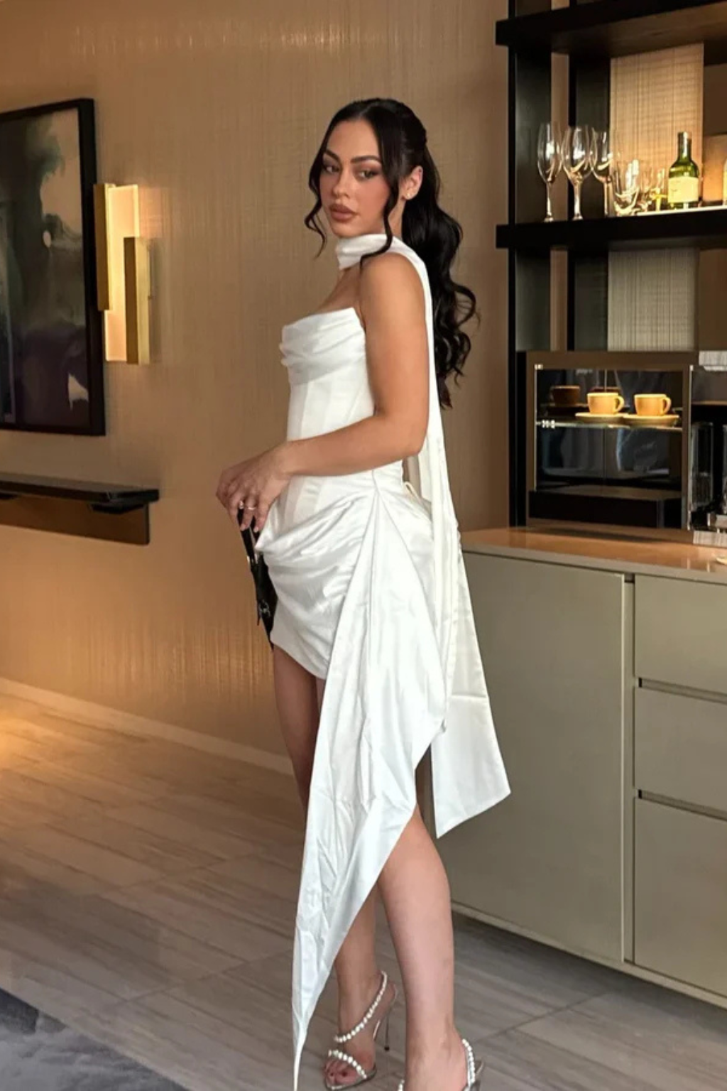 Women Strapless Corset Mini Satin Wedding Guest Dress