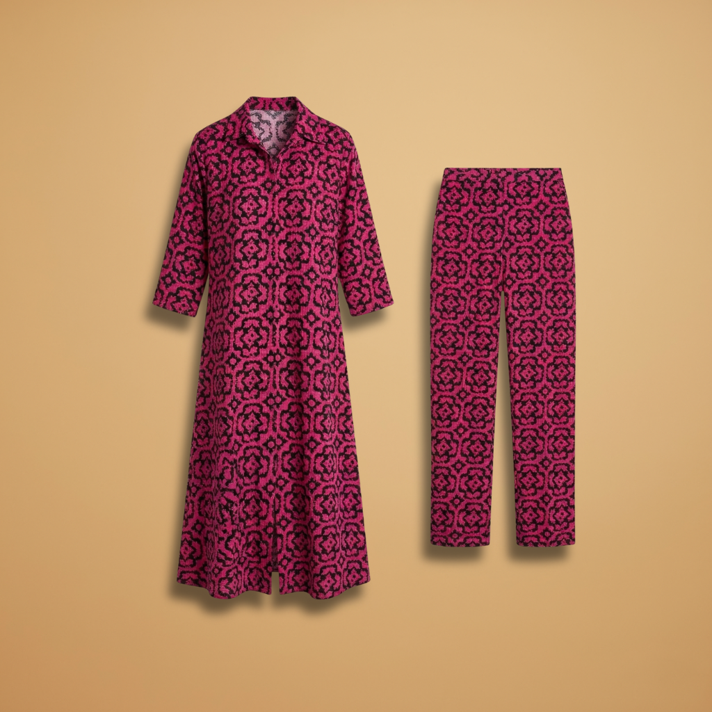 Women's Two-Piece Set with Geometric Pattern and Relaxed Fit