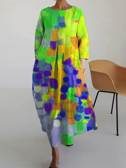 Women Abstract Floral Long Sleeve Maxi Dress