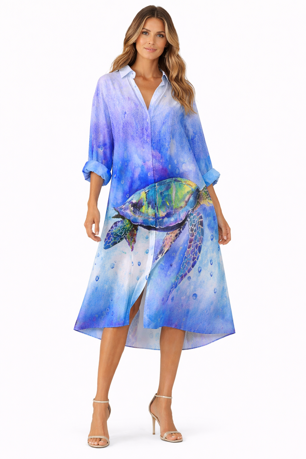 Women Casual Printed Shirt Midi Dress
