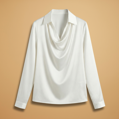 Women’s Blouse with Draped Collar and Long Sleeves