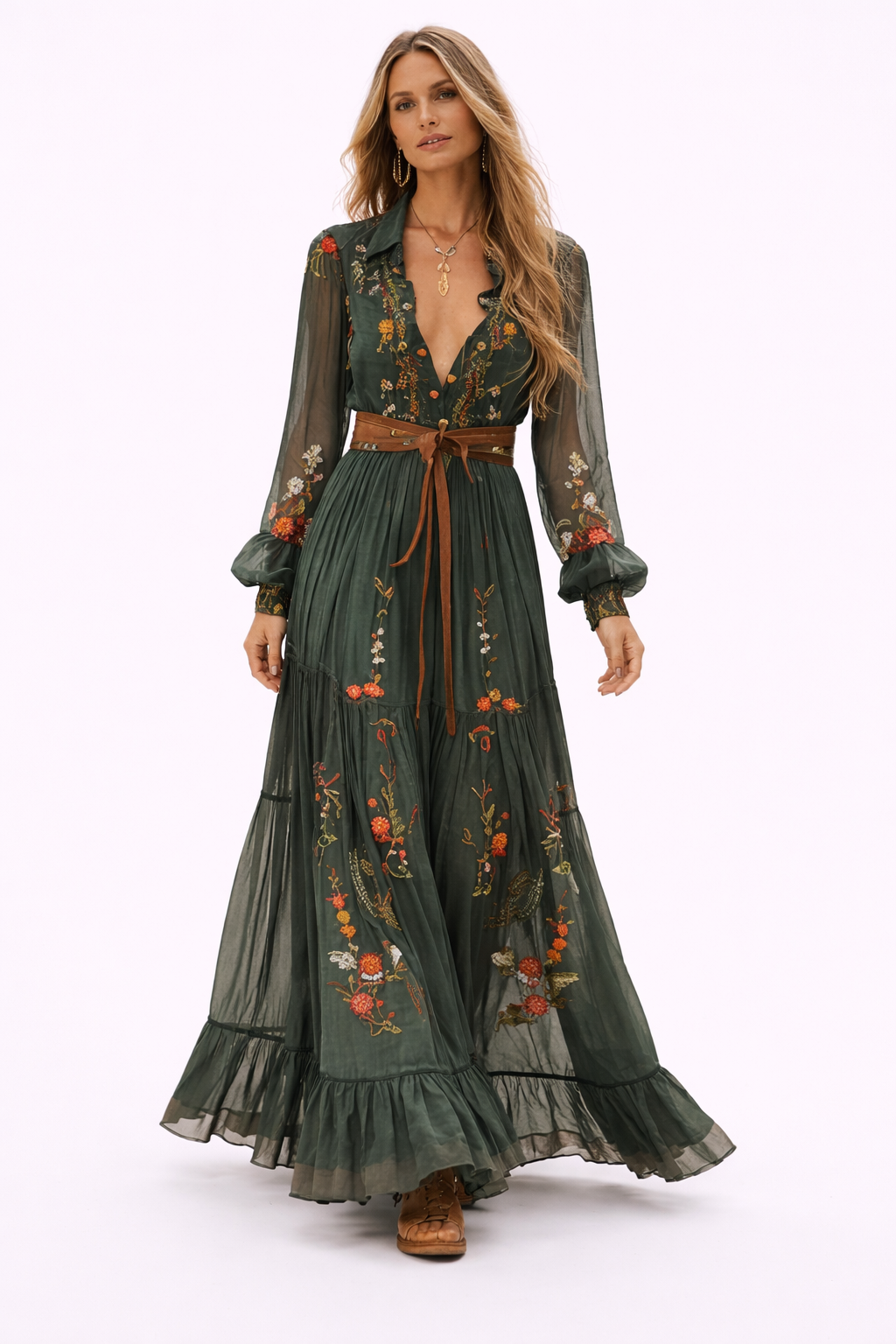 Women Boho Ruffled Maxi Dress