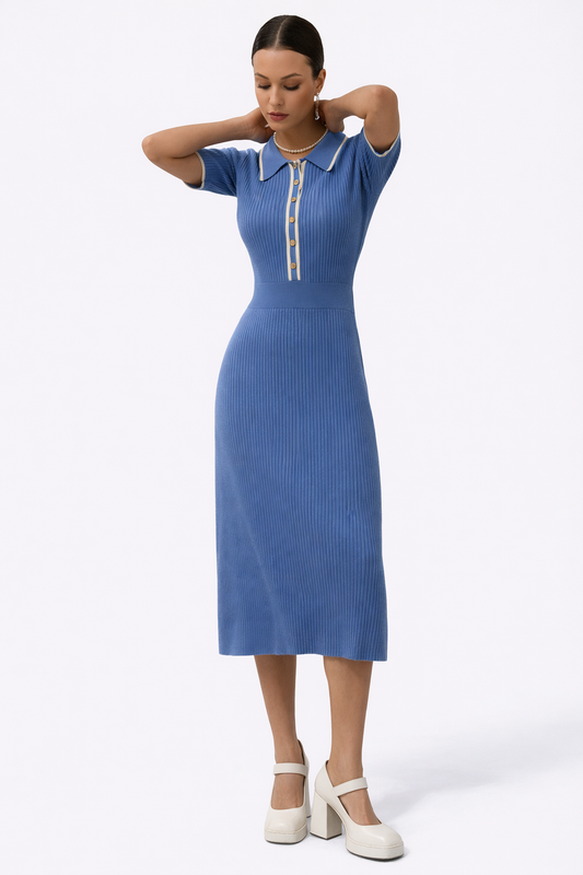 Women’s Midi Dress With Polo Collar