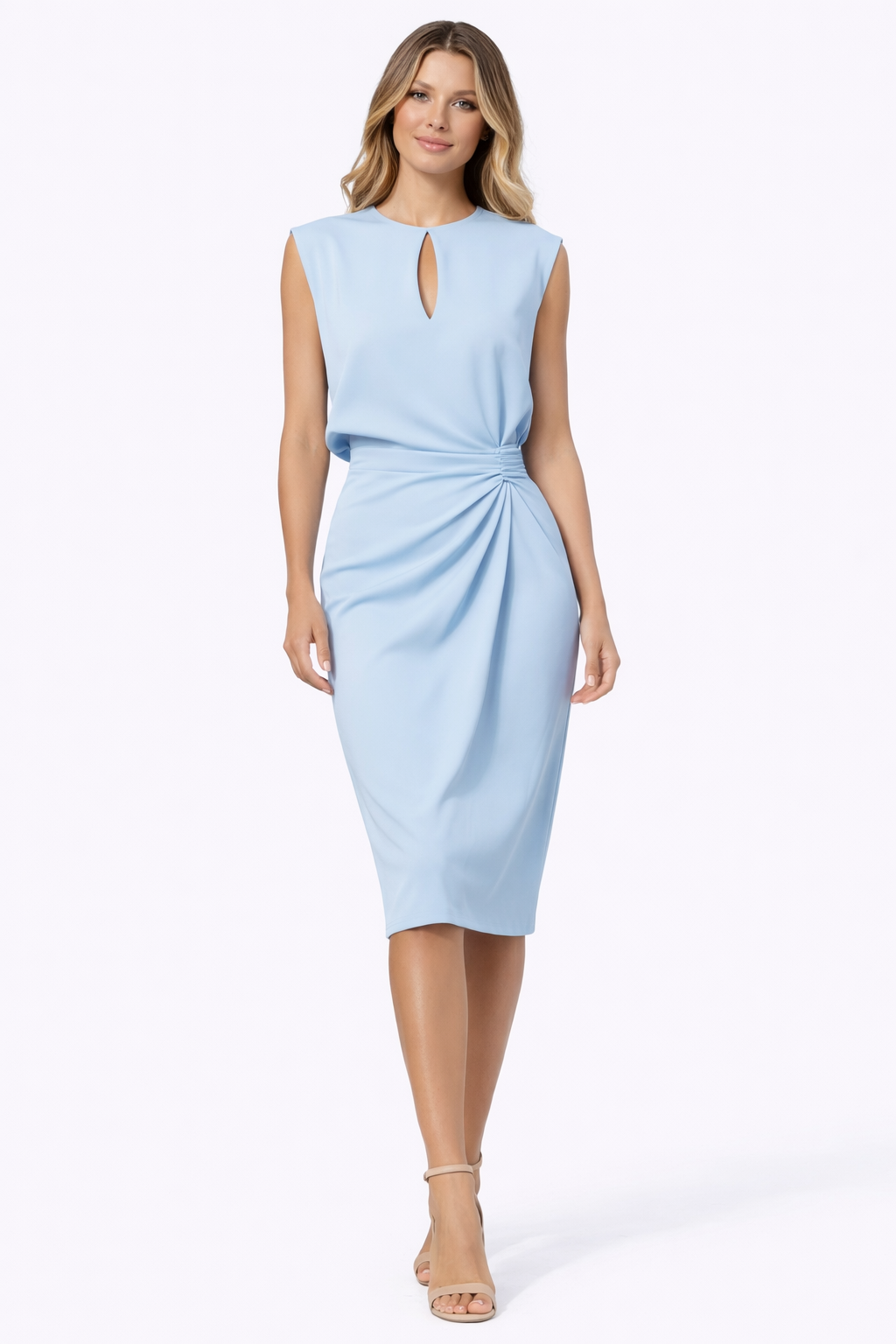 Women’s Keyhole Neck Ruched Midi Dress
