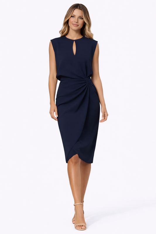 Women’s Keyhole Neck Ruched Midi Dress