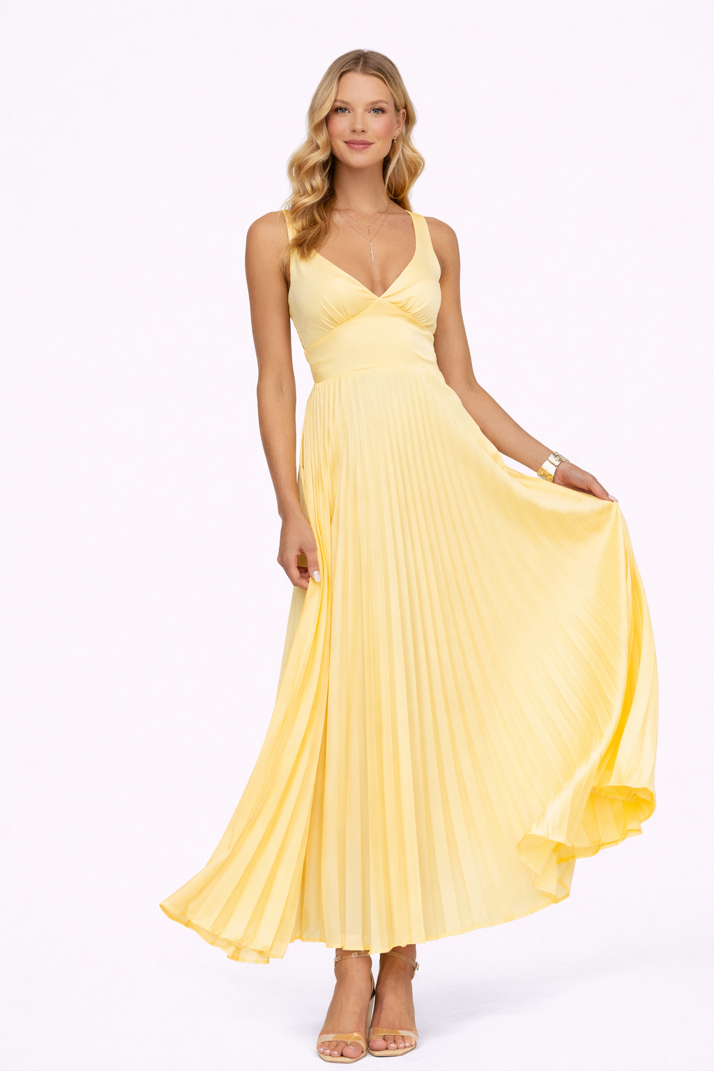 Women’s V-Neck Pleated Maxi Dress