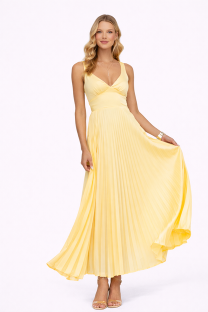 Women’s V-Neck Pleated Maxi Dress